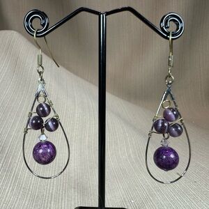 Elegant Purple Lepidolite Beaded Earrings